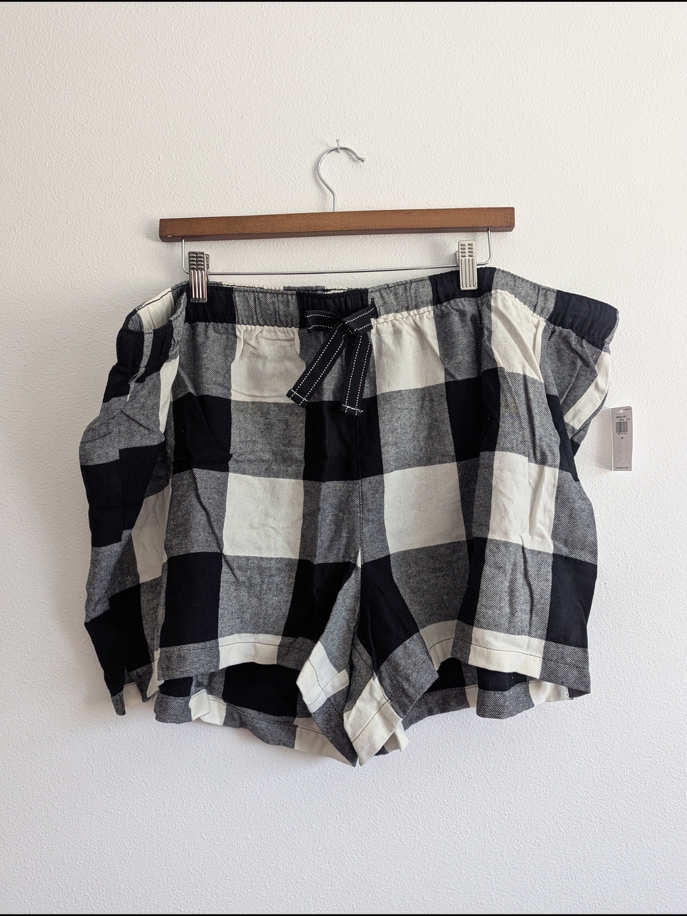 Old Navy Black and White Flannel Checkered Buffalo Drawstring Pajama Shorts